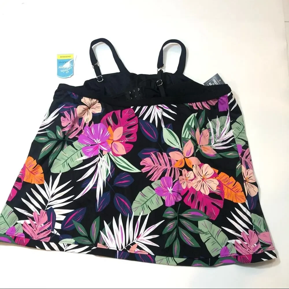 Swim Solutions Plus Floral Cross Over Swim Top